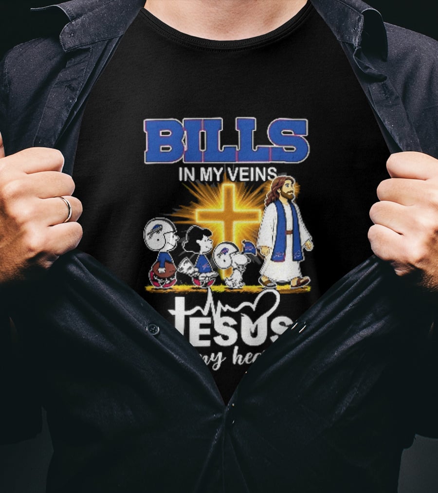 Bills In My Veins Jesus In My Heart Cartoon Characters Walking Cross T-Shirt