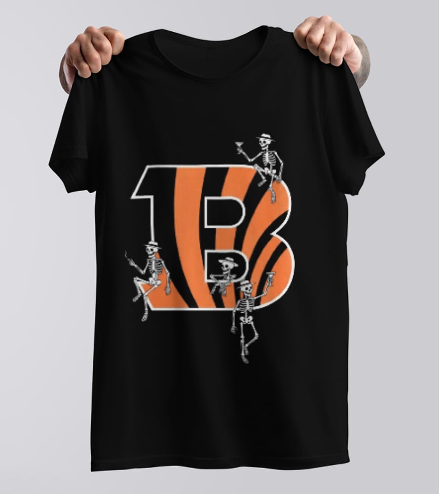 Cincinnati Bengals Party Skeletons Logo B With Stripes T-Shirt