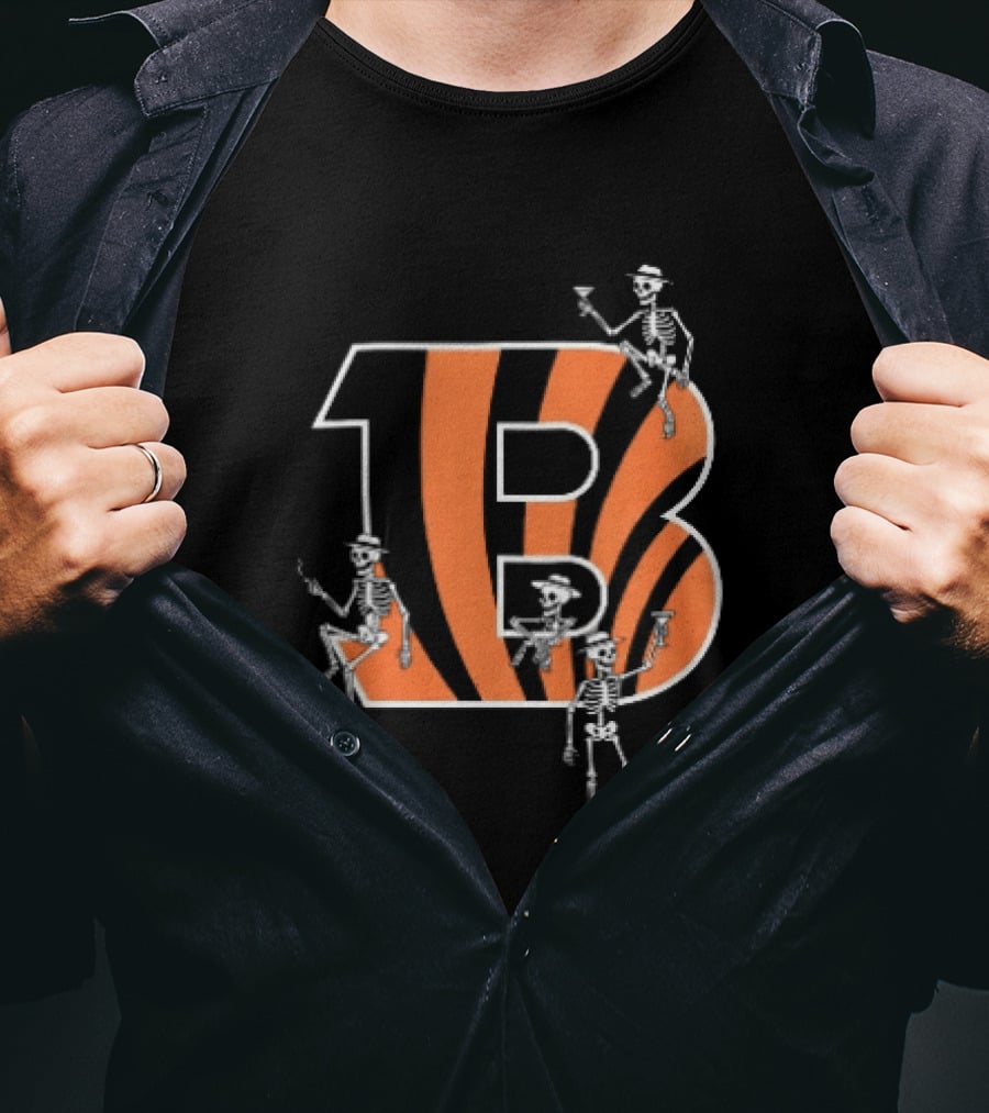 Cincinnati Bengals Party Skeletons Logo B With Stripes T-Shirt