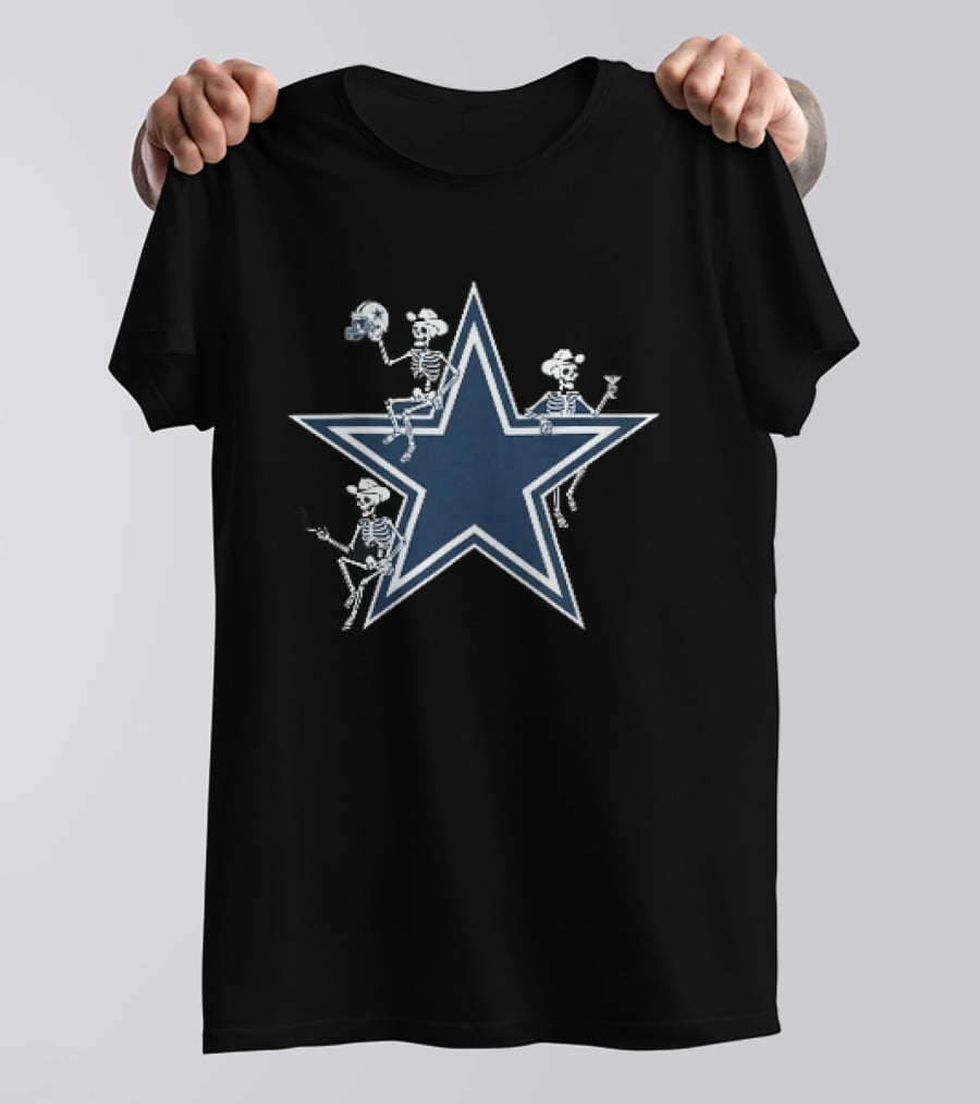 Dallas Cowboys Skeletons Star Icon With Hats Football T-Shirt