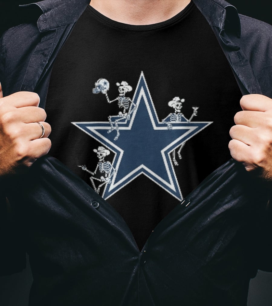 Dallas Cowboys Skeletons Star Icon With Hats Football T-Shirt