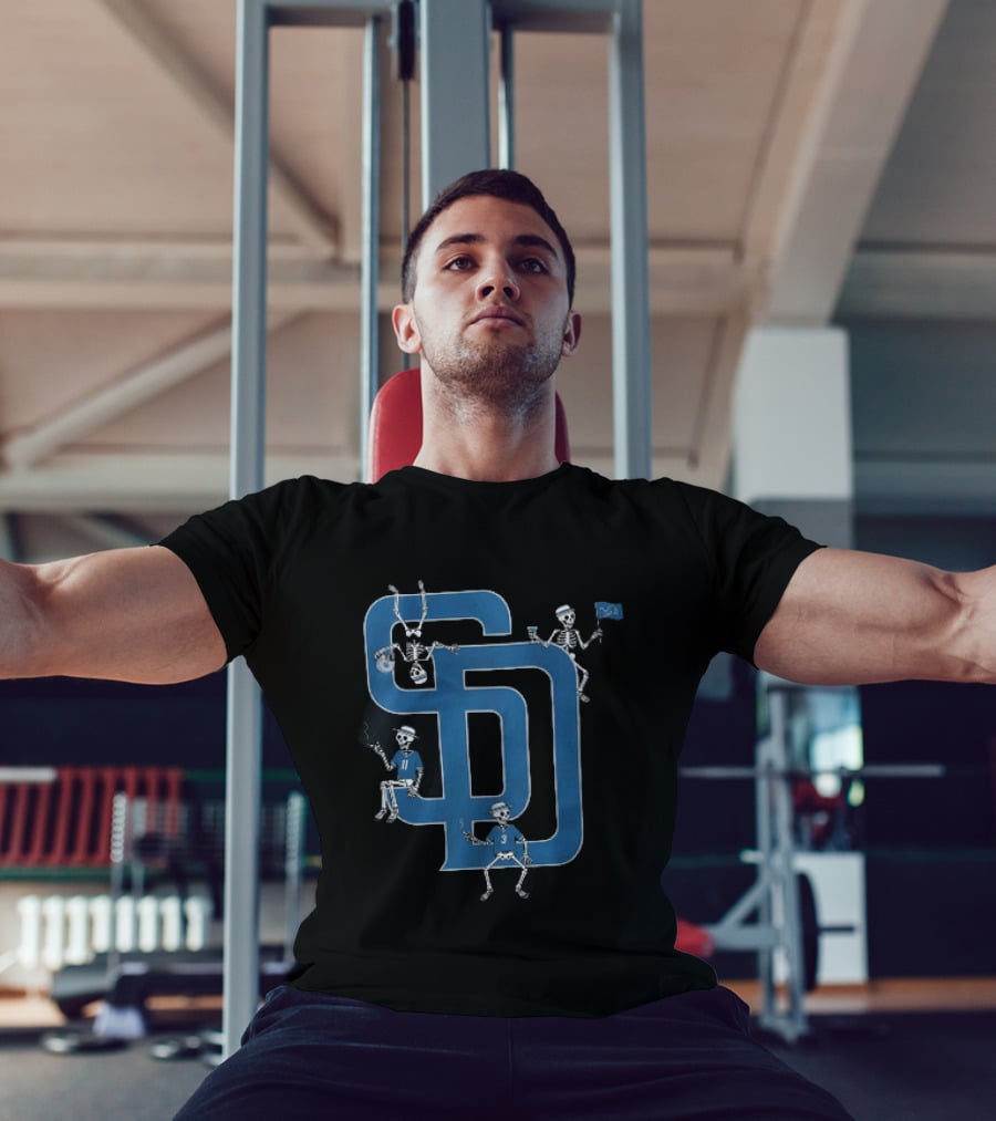 Detroit Lions San Diego Padres MLB Skeletons Interlocking SD T-Shirt