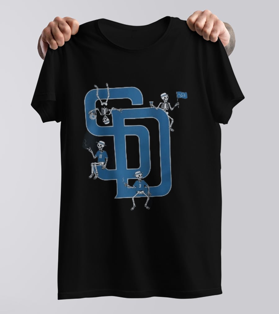 Detroit Lions San Diego Padres MLB Skeletons Interlocking SD T-Shirt