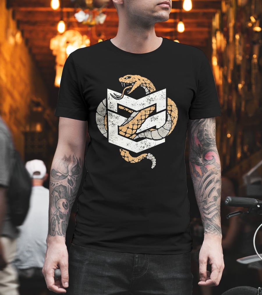 Distressed Rattlesnake Coiled Through Geometric T-Shirt