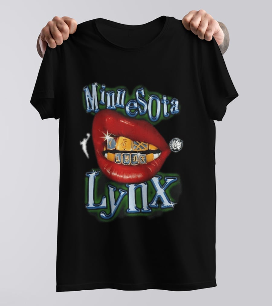 Minnesota Lynx Red Lips Gold Grillz Chrome Lettering WNBA T-Shirt