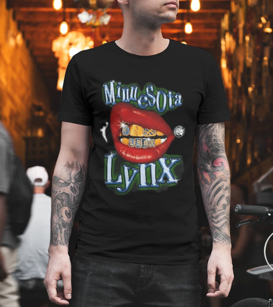 Minnesota Lynx Red Lips Gold Grillz Chrome Lettering WNBA T-Shirt