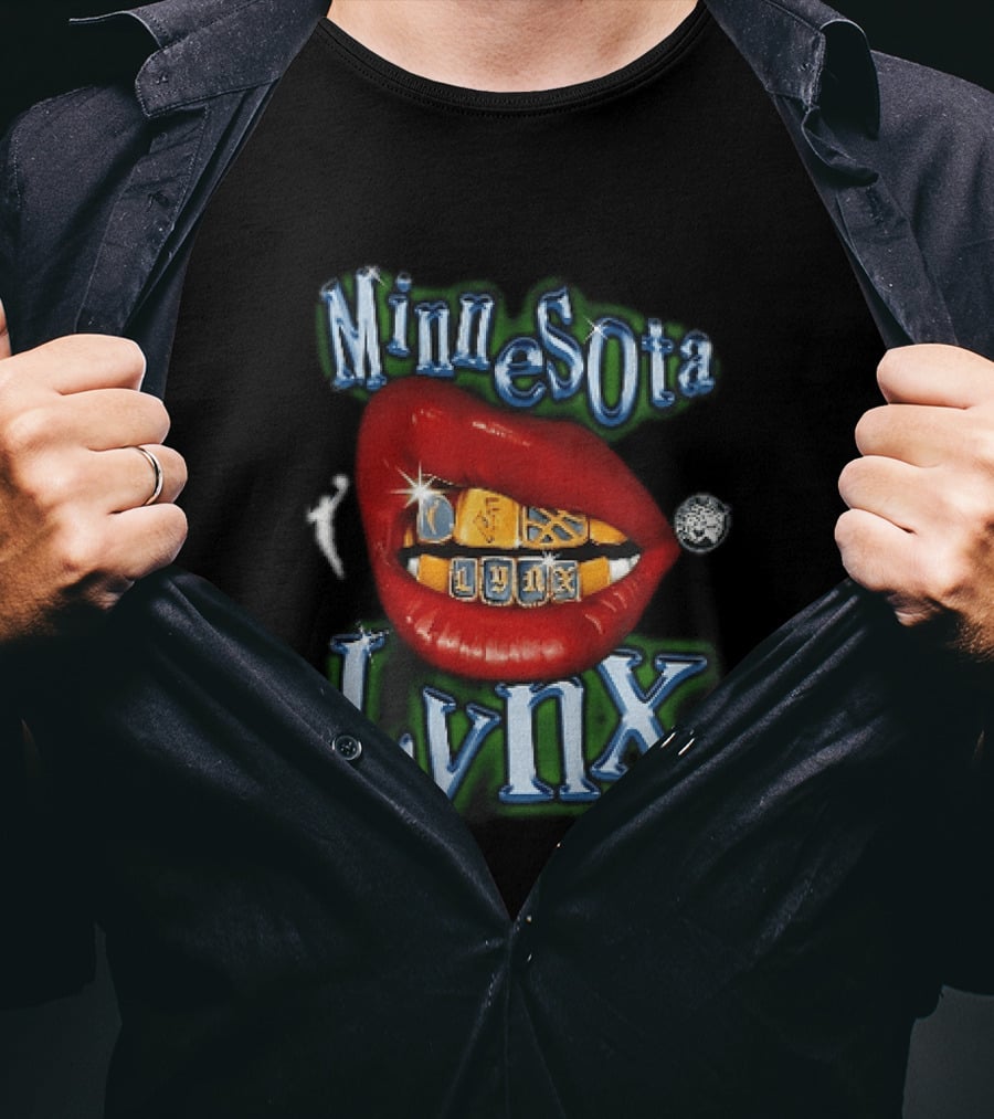 Minnesota Lynx Red Lips Gold Grillz Chrome Lettering WNBA T-Shirt