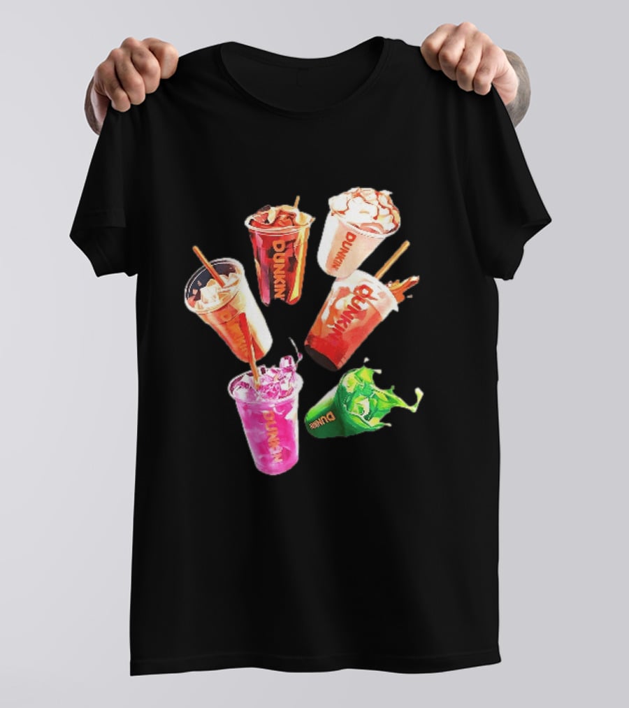 Dunkin Colorful Iced Coffee Beverages Splash With Straws T-Shirt