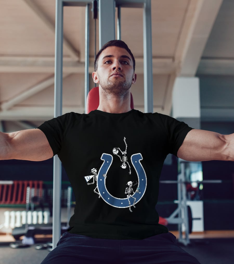 Indianapolis Colts Skeletons Celebrating With Hats And Drink By Horseshoe T-Shirt