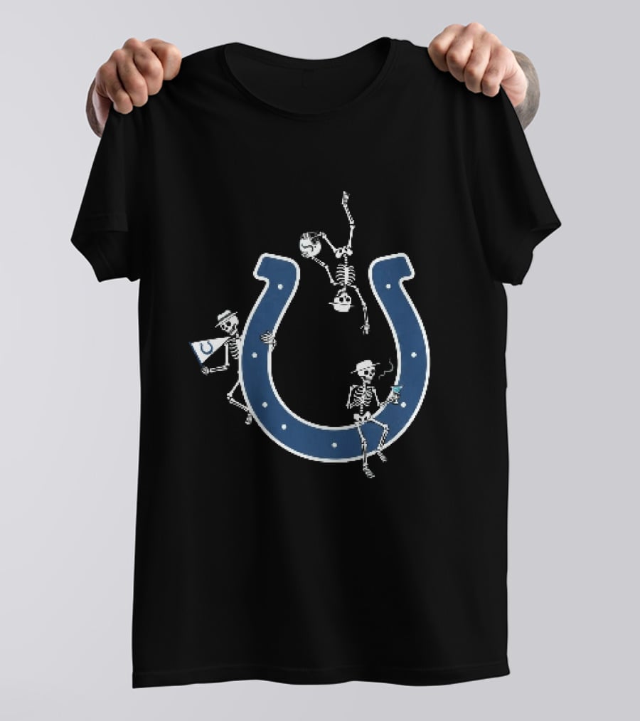 Indianapolis Colts Skeletons Celebrating With Hats And Drink By Horseshoe T-Shirt