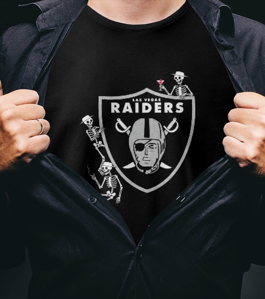 Las Vegas Raiders Skeletons Martini Cigarette Hats NFL T-Shirt