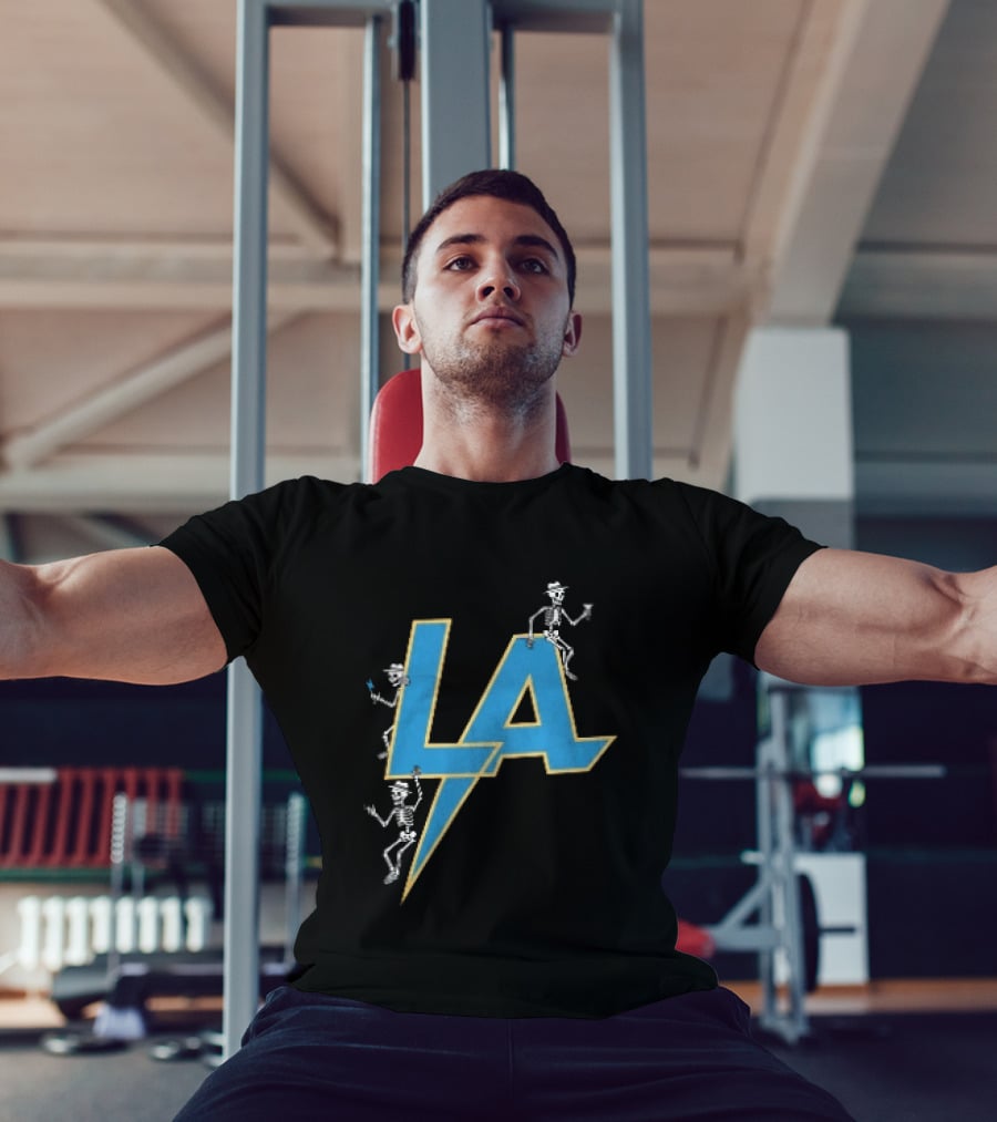 Los Angeles Chargers Skeletons On LA Lettering With Lightning Bolt T-Shirt