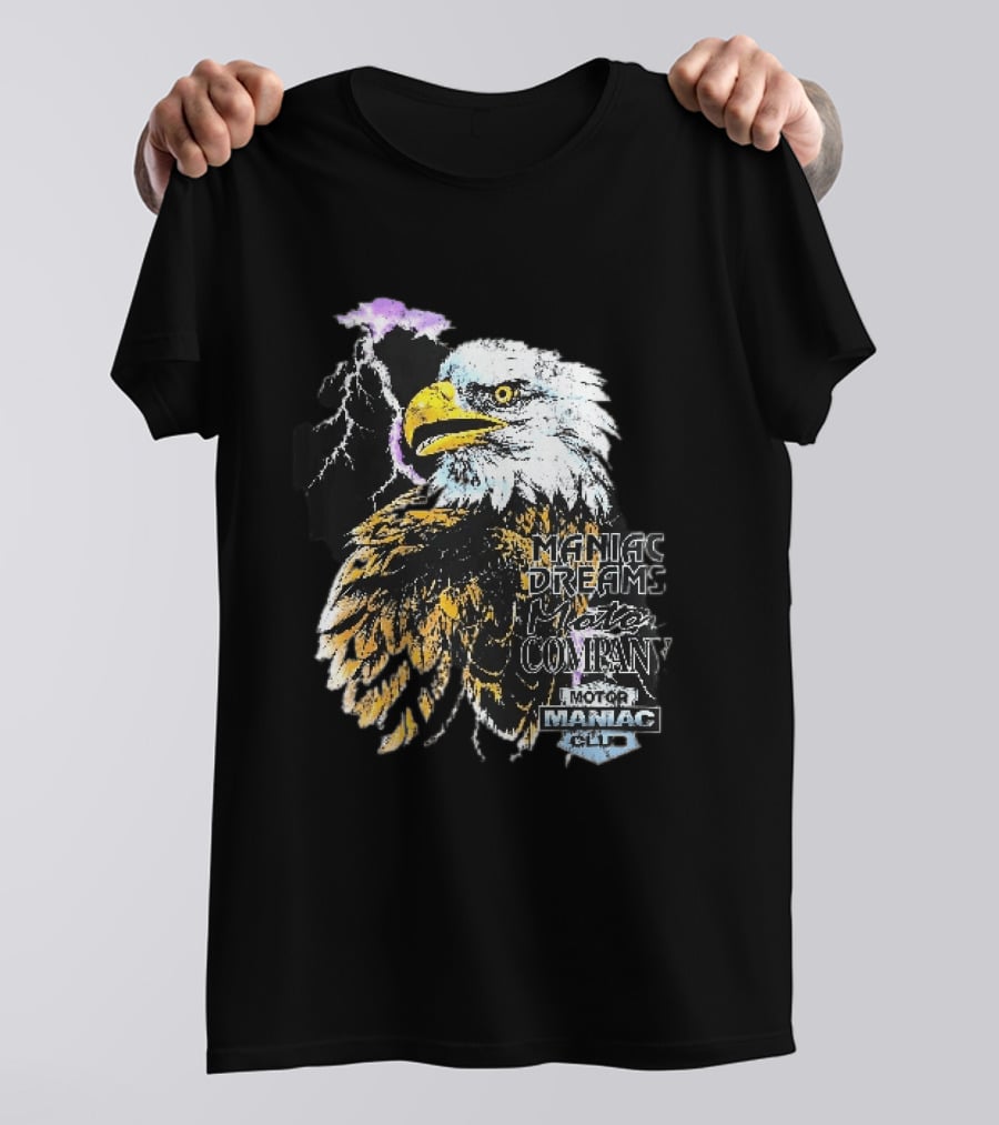 Maniac Dreams Motor Company Bald Eagle Purple Lightning Bolt Club T-Shirt