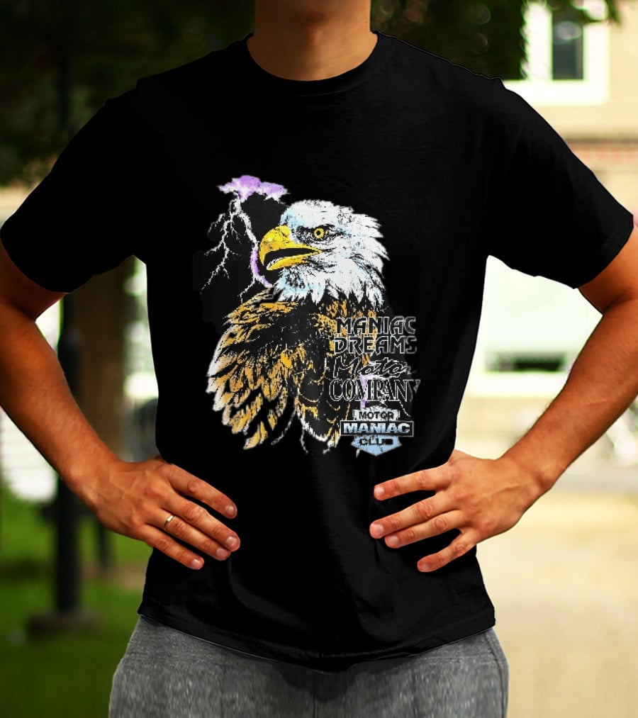 Maniac Dreams Motor Company Bald Eagle Purple Lightning Bolt Club T-Shirt