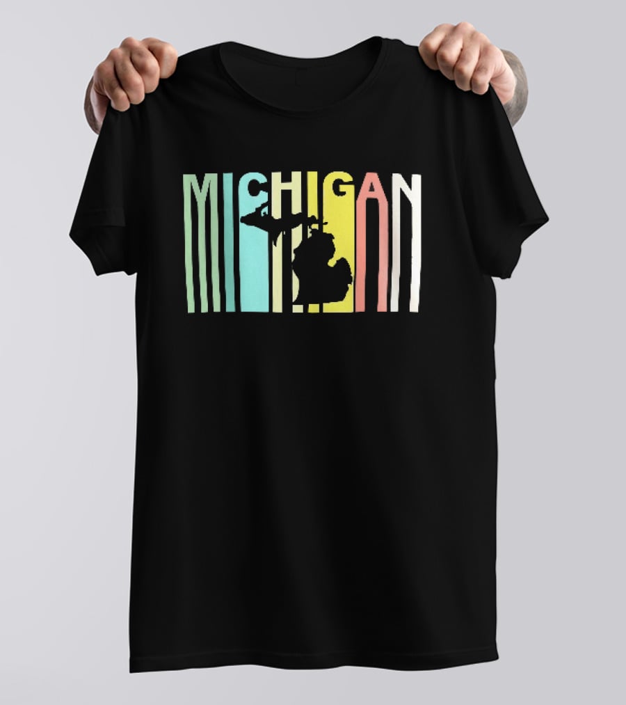 Michigan Colorful Vertical Stripe Map T-Shirt