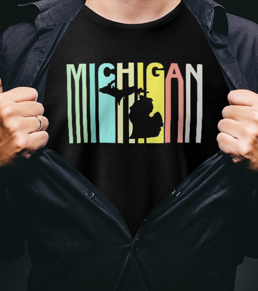 Michigan Colorful Vertical Stripe Map T-Shirt