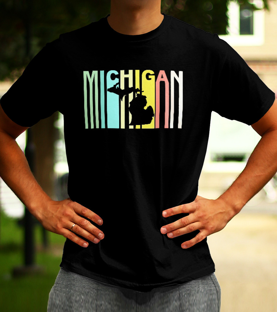 Michigan Colorful Vertical Stripe Map T-Shirt