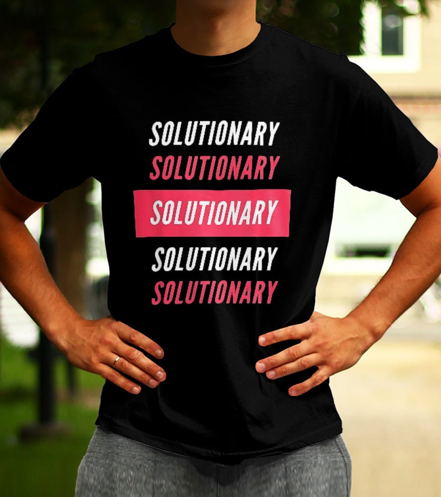 SOLUTIONARY Stacked Text Slanted Red Rectangle T-Shirt
