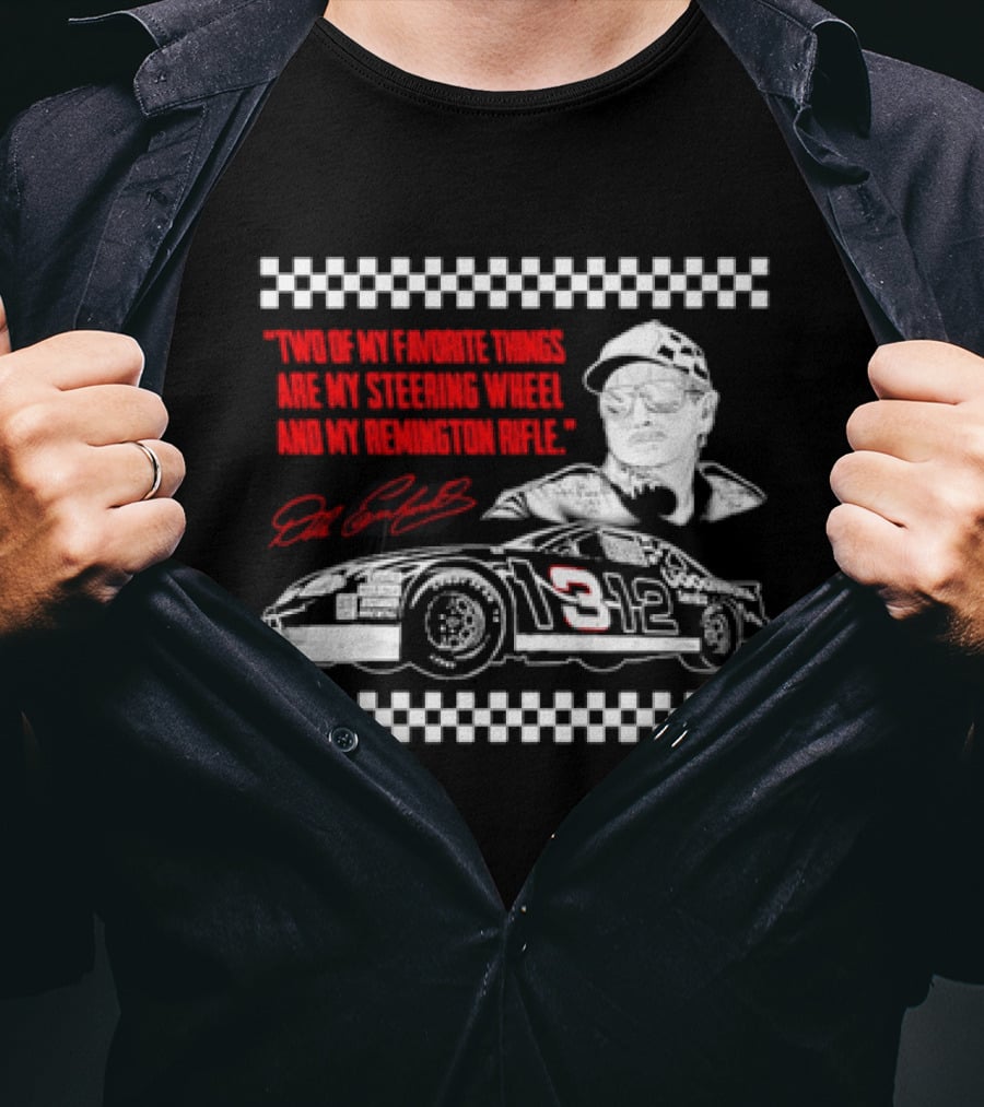 Two Of My Favorite Things Are My Steering Wheel And My Remington Rifle Racing Car 3 Checkered Flag T-Shirt