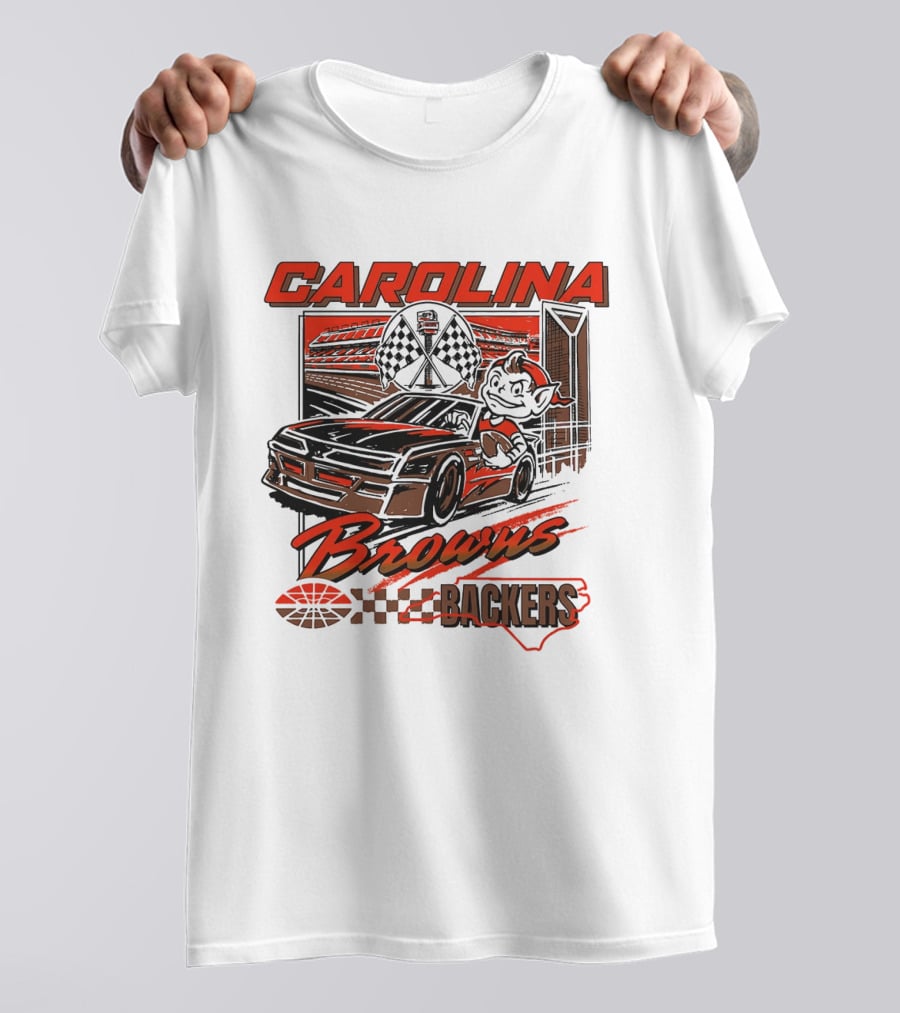 Carolina Browns Backers Racing Stadium Elf Car Checked Flag T-Shirt
