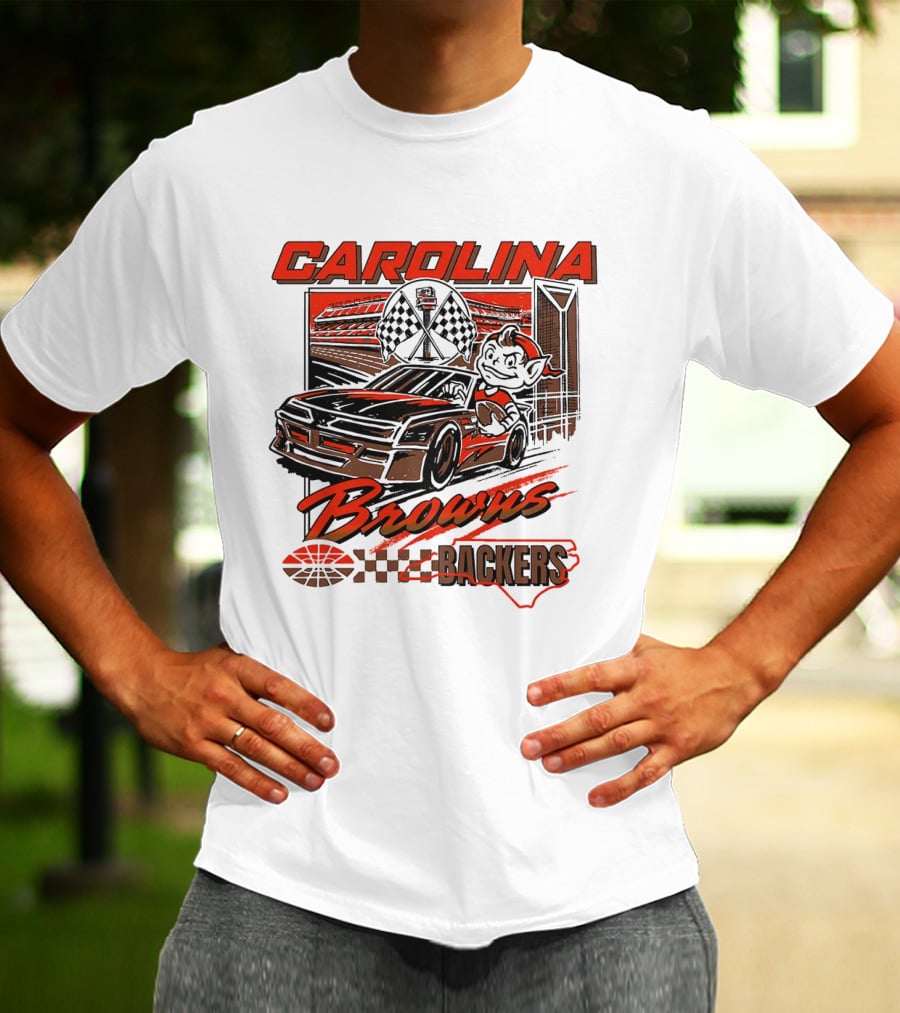 Carolina Browns Backers Racing Stadium Elf Car Checked Flag T-Shirt