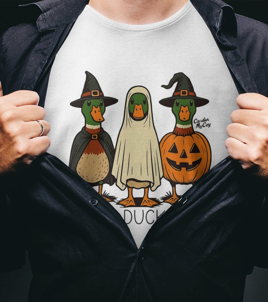 Duck Duck Boo Halloween 2026 Duck Trio In Costumes T-Shirt