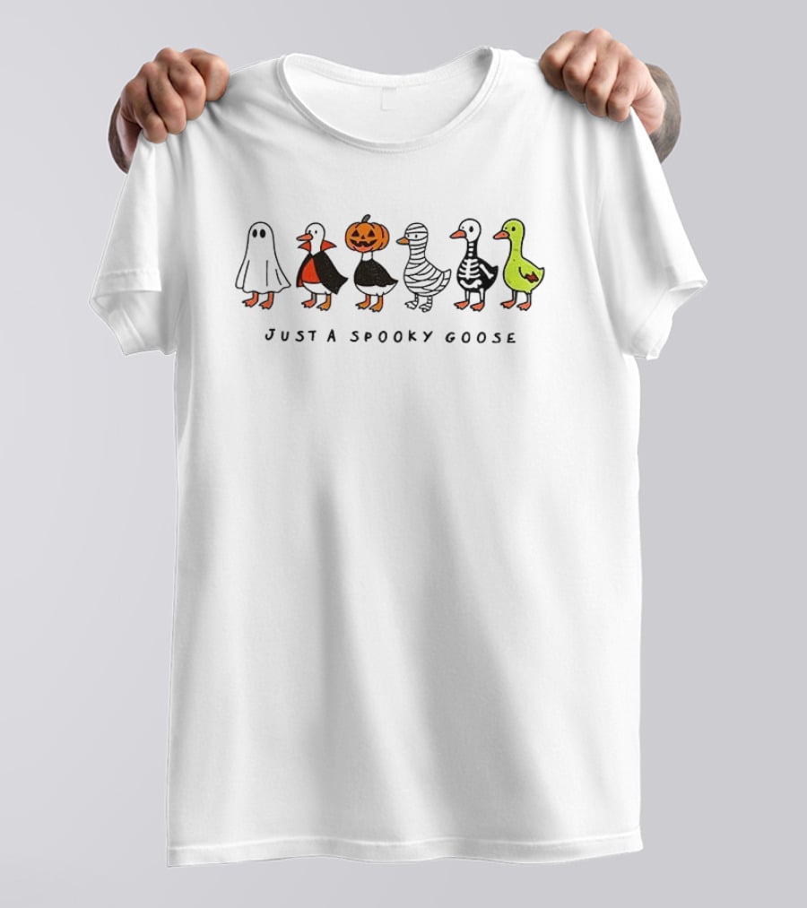 Ghost Vampire Pumpkin Mummy Skeleton Goose Just A Spooky Goose Halloween T-Shirt