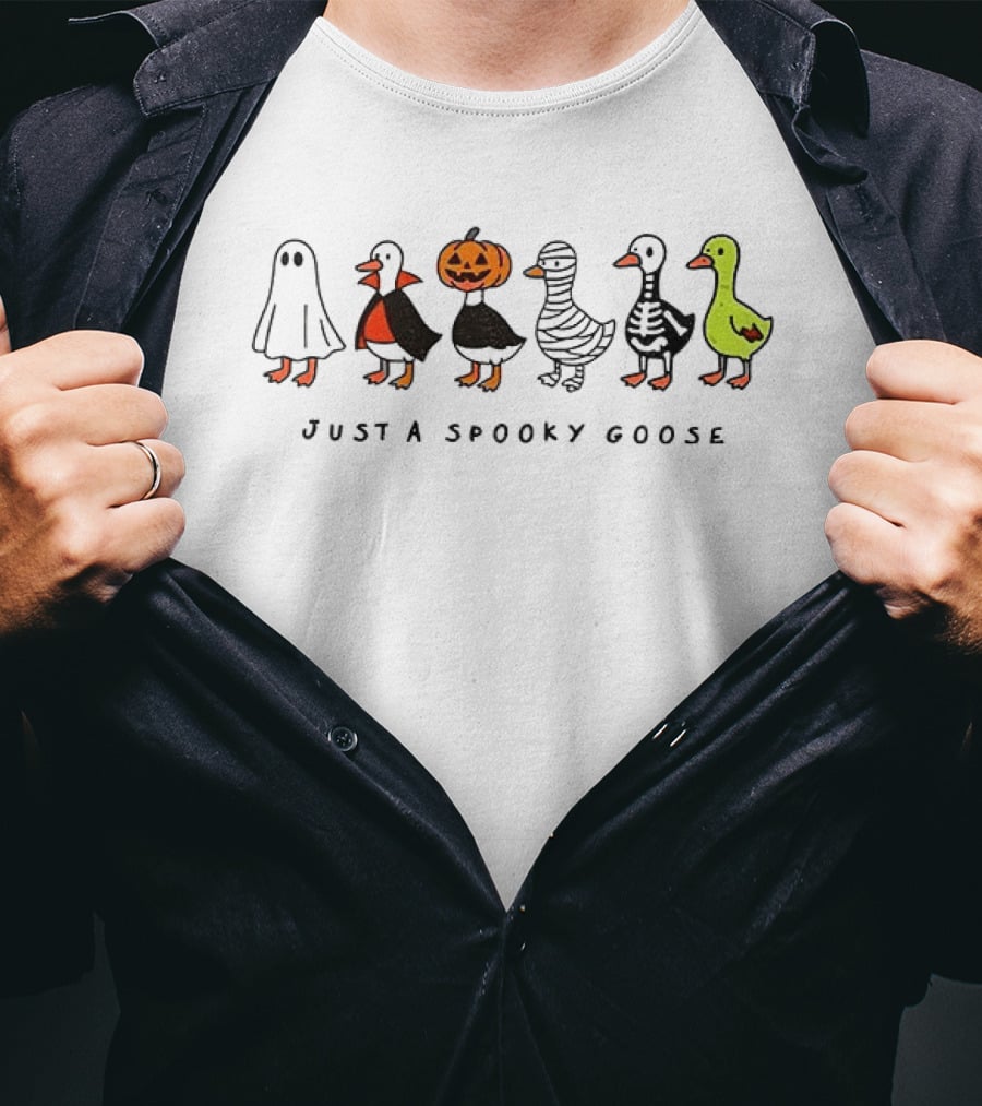 Ghost Vampire Pumpkin Mummy Skeleton Goose Just A Spooky Goose Halloween T-Shirt