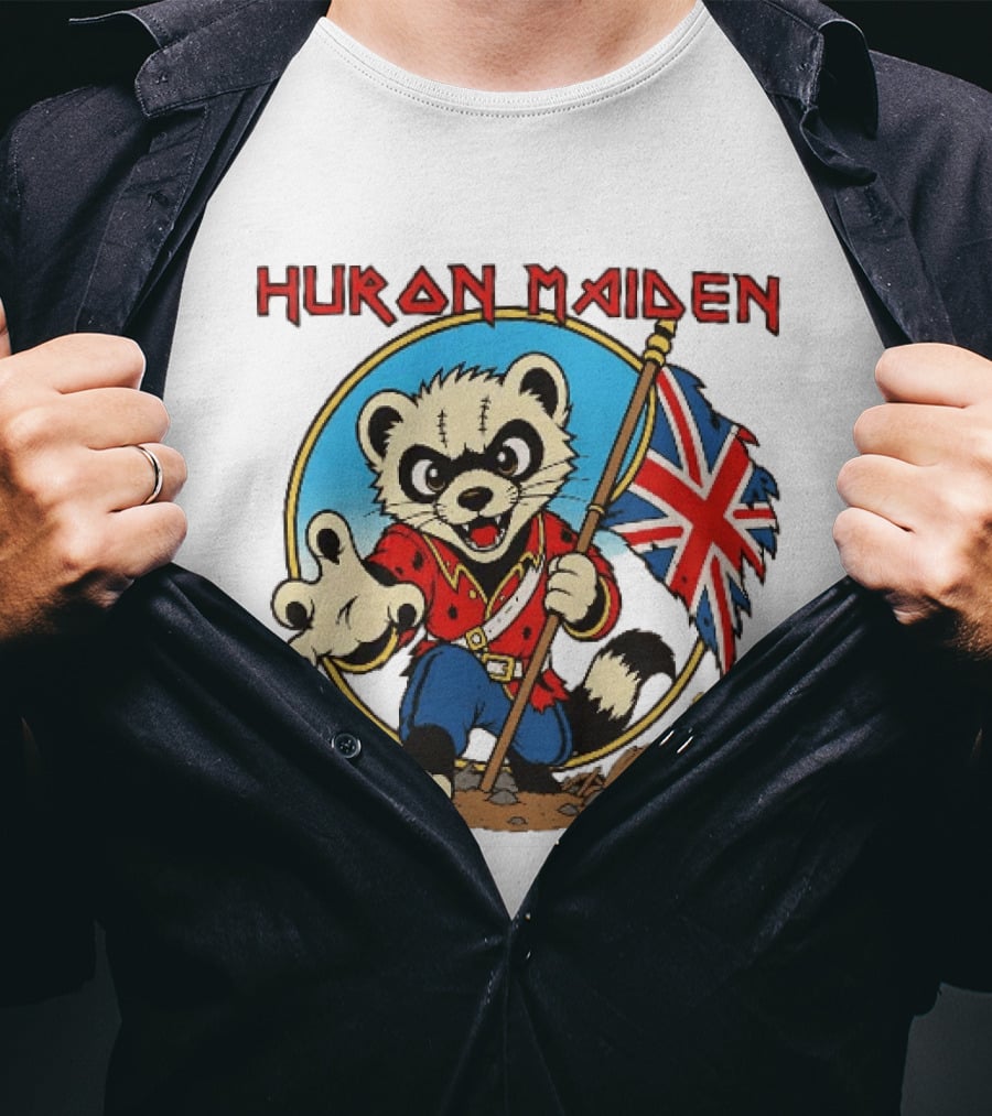 Huron Maiden Ferret Holding British Union Jack Flag T-Shirt