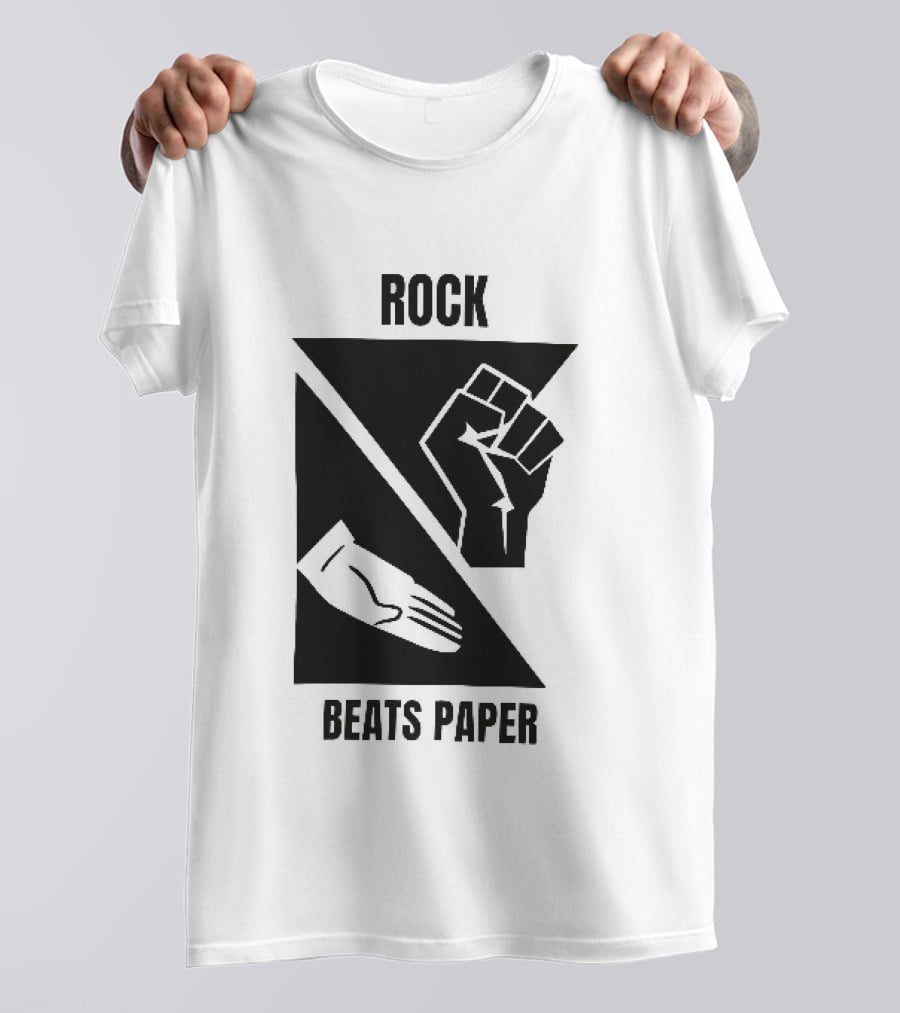 Rock Beats Paper Clenched Fist Open Palm Geometric Split T-Shirt