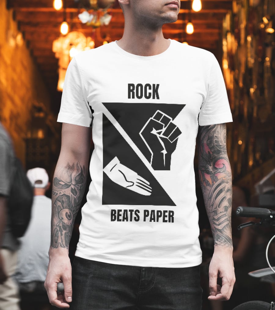 Rock Beats Paper Clenched Fist Open Palm Geometric Split T-Shirt