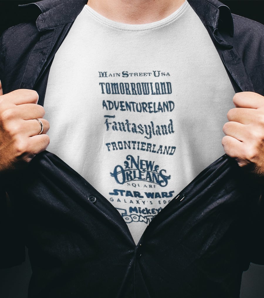 Main Street USA Tomorrowland Adventureland Fantasyland Frontierland New Orleans Square Liberty Square T-Shirt