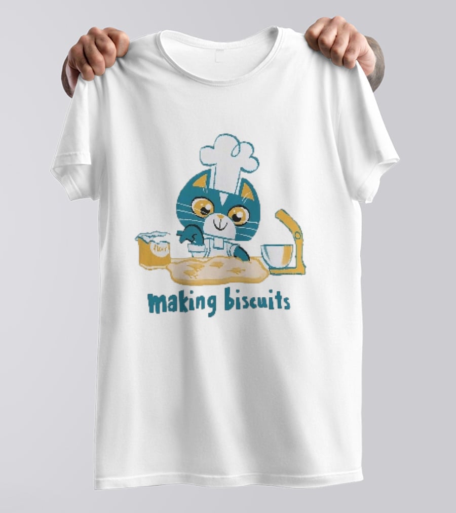 Cat Chef Making Biscuits Whiskers And Flour Cooking Fun T-Shirt
