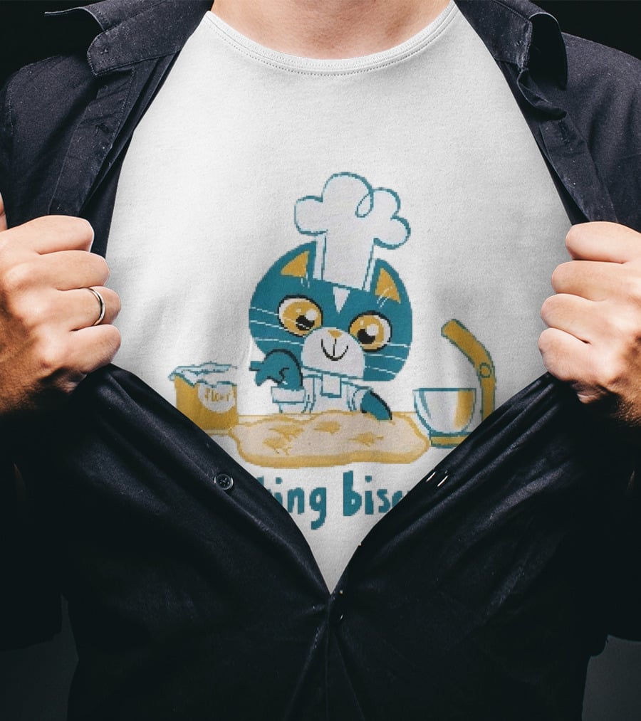 Cat Chef Making Biscuits Whiskers And Flour Cooking Fun T-Shirt