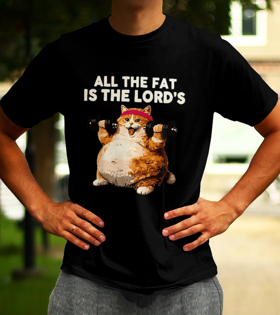 All The Fat Is The Lord's Leviticus 3 16 Orange Tabby Cat Dumbbells T-Shirt