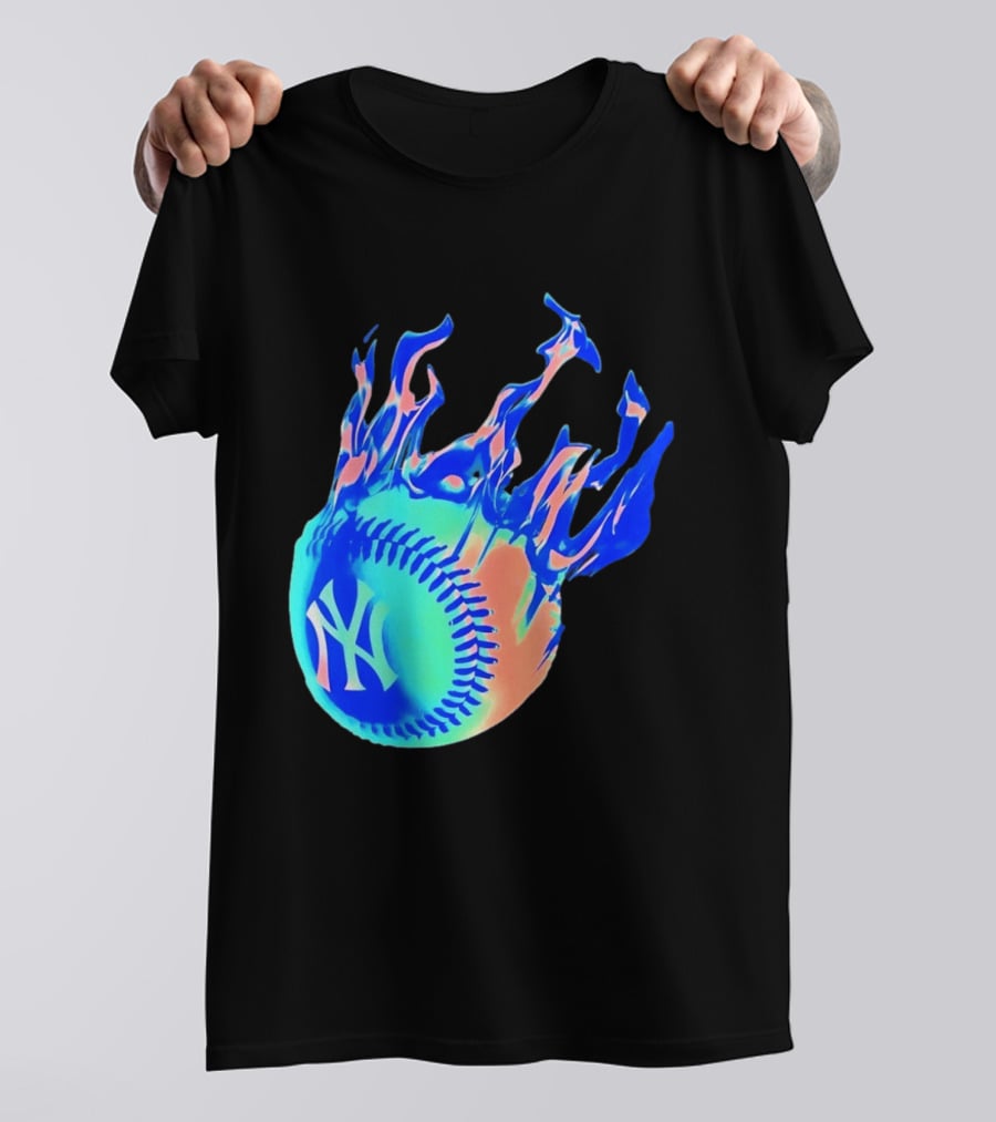 New York Yankees MLB Flaming Baseball Iconic Sports Team T-Shirt