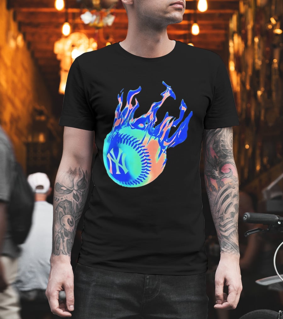 New York Yankees MLB Flaming Baseball Iconic Sports Team T-Shirt