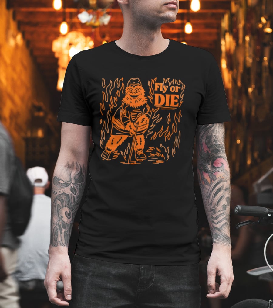 Fly Or Die Gritty Philadelphia Flyers Hockey Flame T-Shirt