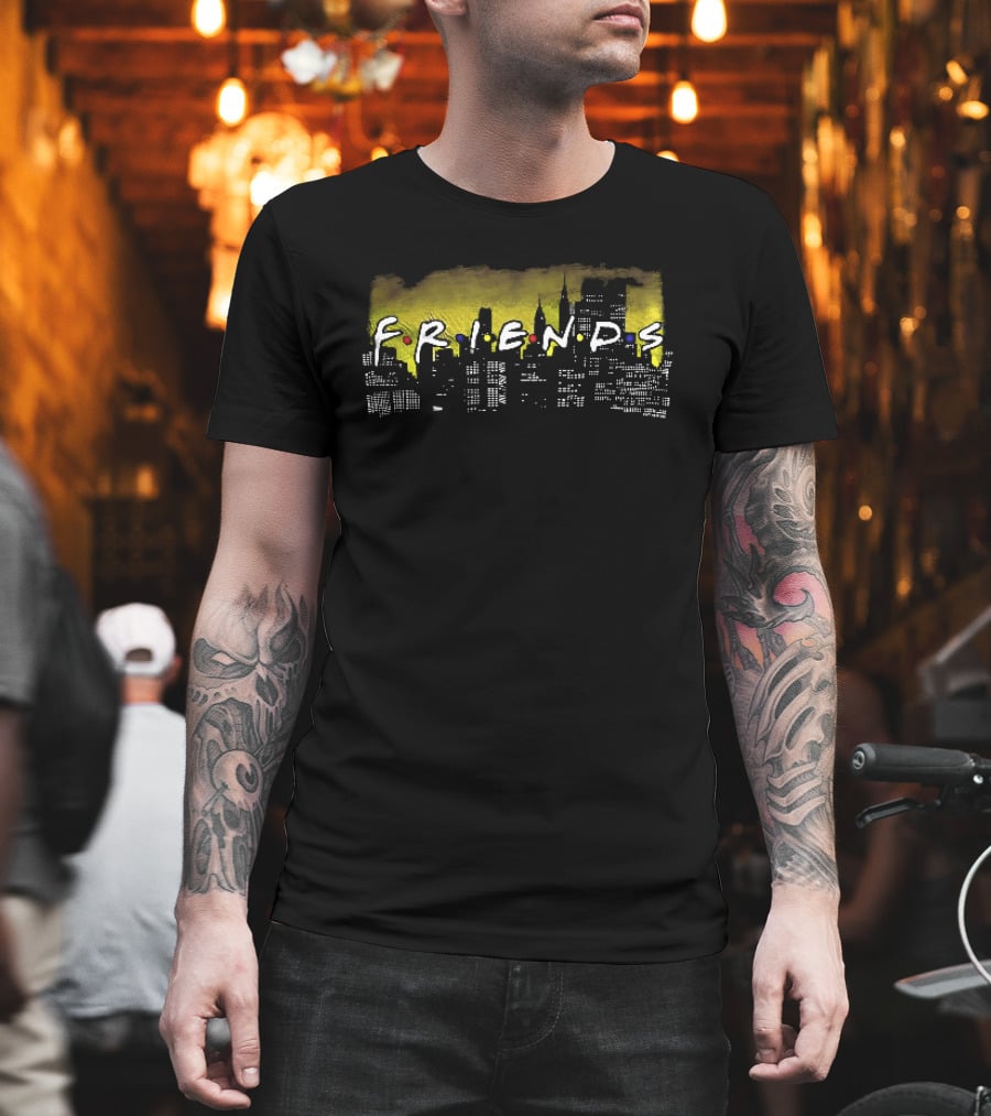 Friends Yellow Glowing New York City Skyline Night T-Shirt
