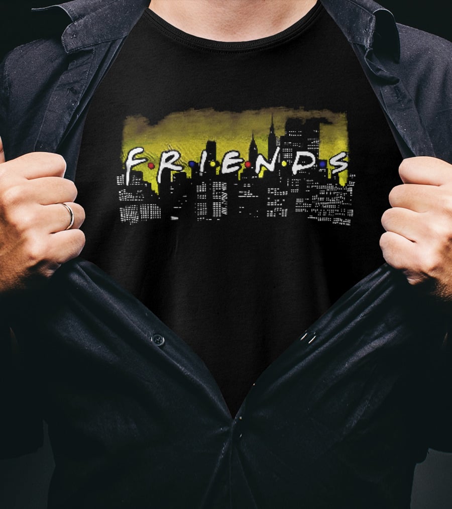 Friends Yellow Glowing New York City Skyline Night T-Shirt