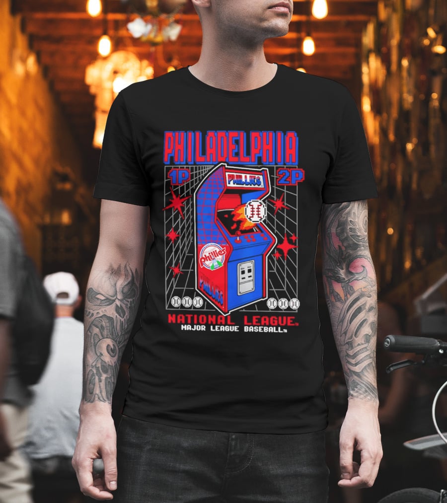 Philadelphia Phillies 1P 2P National League Major League Baseball Arcade T-Shirt