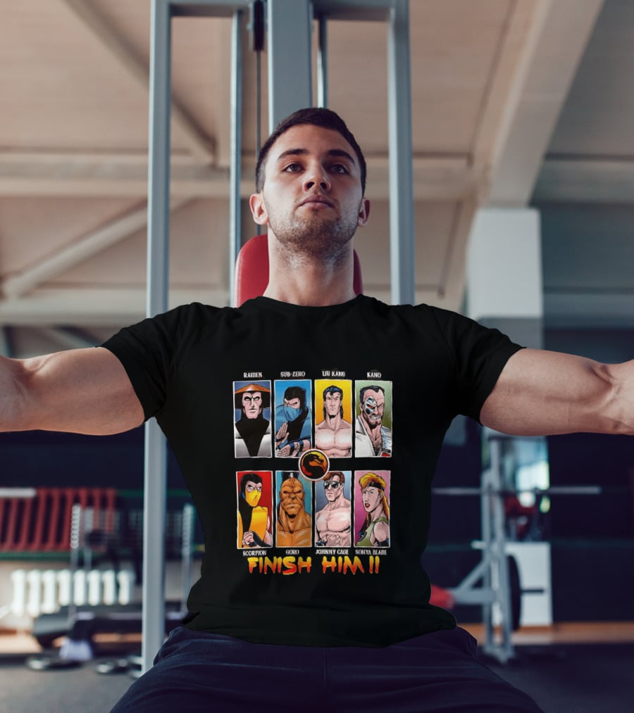 Raiden Sub Zero Liu Kang Kano Scorpion Goro Johnny Cage Sonya Blade Finish Him Mortal Kombat T-Shirt