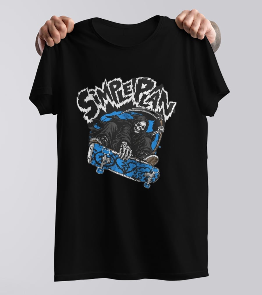 Simple Plan Grim Reaper Skateboarding Scythe Deck Distressed T-Shirt