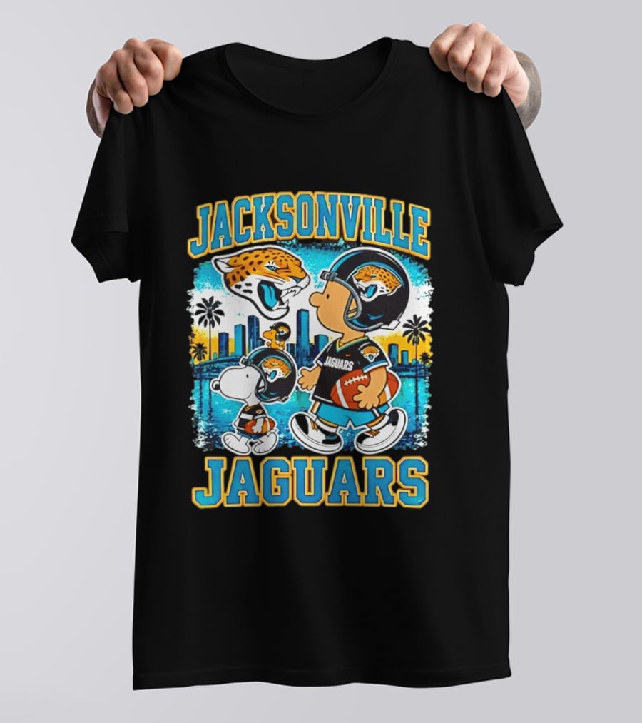 Jacksonville Jaguars Snoopy Woodstock Skyline 2026 Football T-Shirt