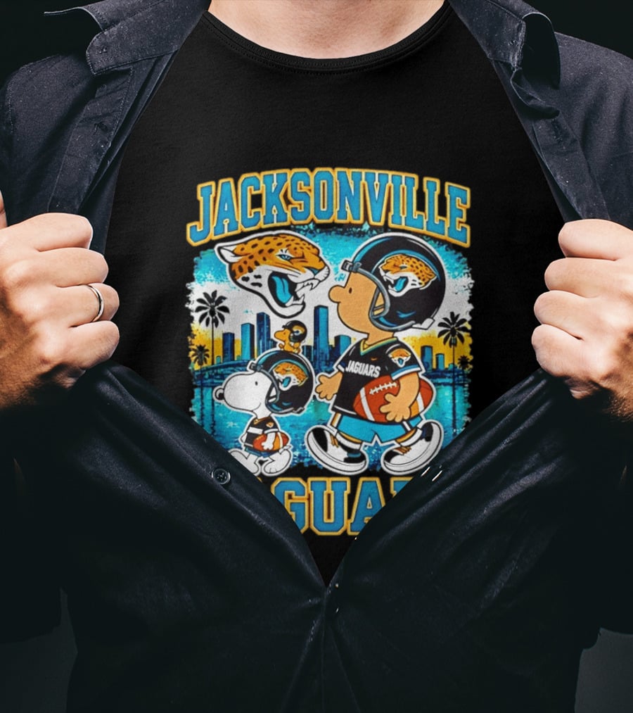 Jacksonville Jaguars Snoopy Woodstock Skyline 2026 Football T-Shirt