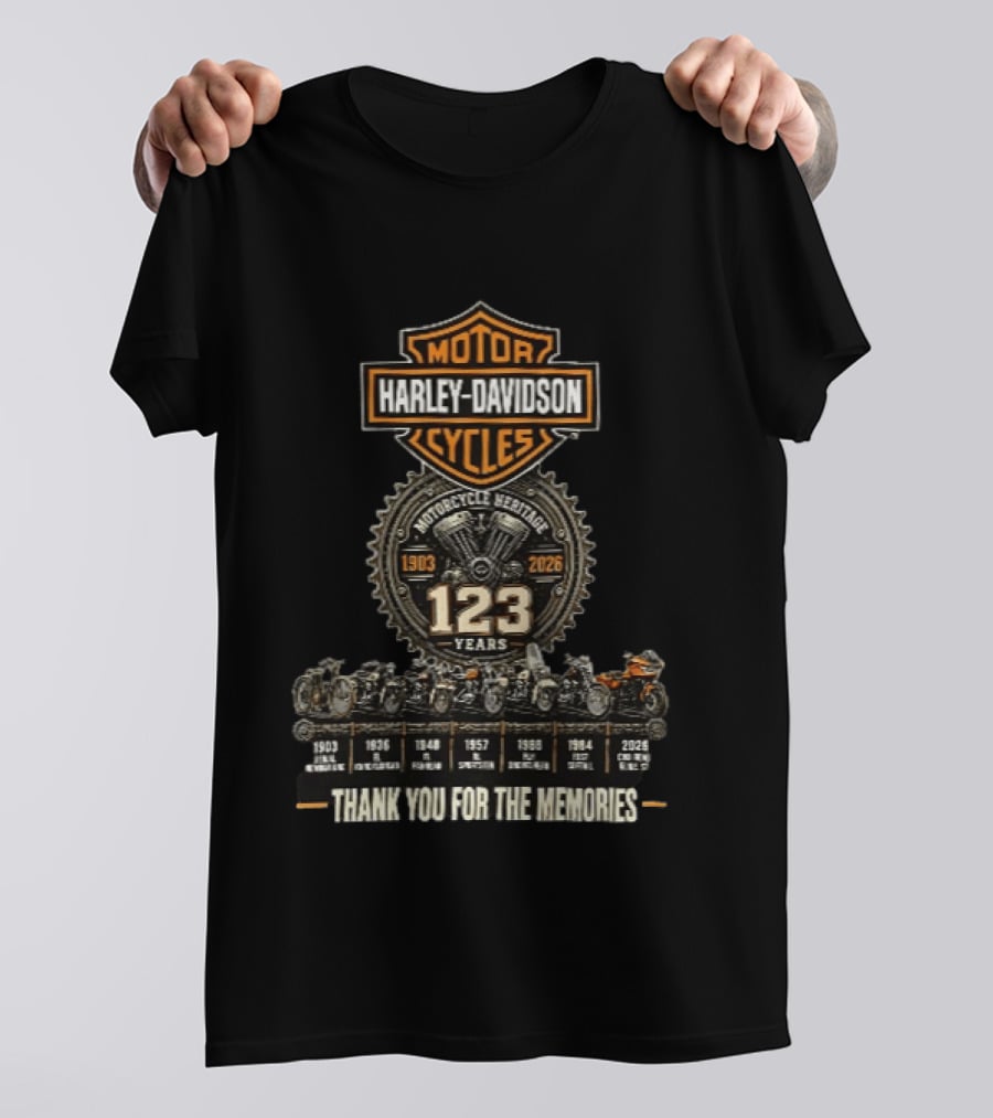 Motorcycle Heritage 123 Years Harley Davidson Thank You For The Memories 1903 2026 T-Shirt