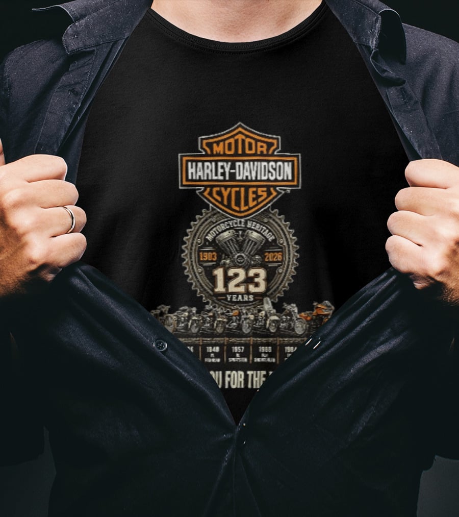 Motorcycle Heritage 123 Years Harley Davidson Thank You For The Memories 1903 2026 T-Shirt
