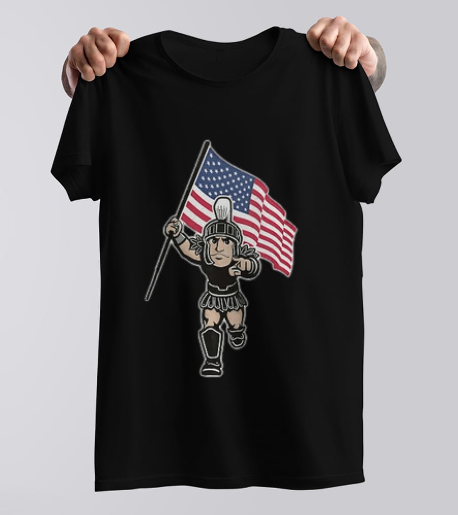 Spartan Warrior Carrying American Flag T-Shirt