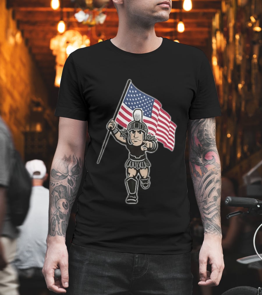 Spartan Warrior Carrying American Flag T-Shirt