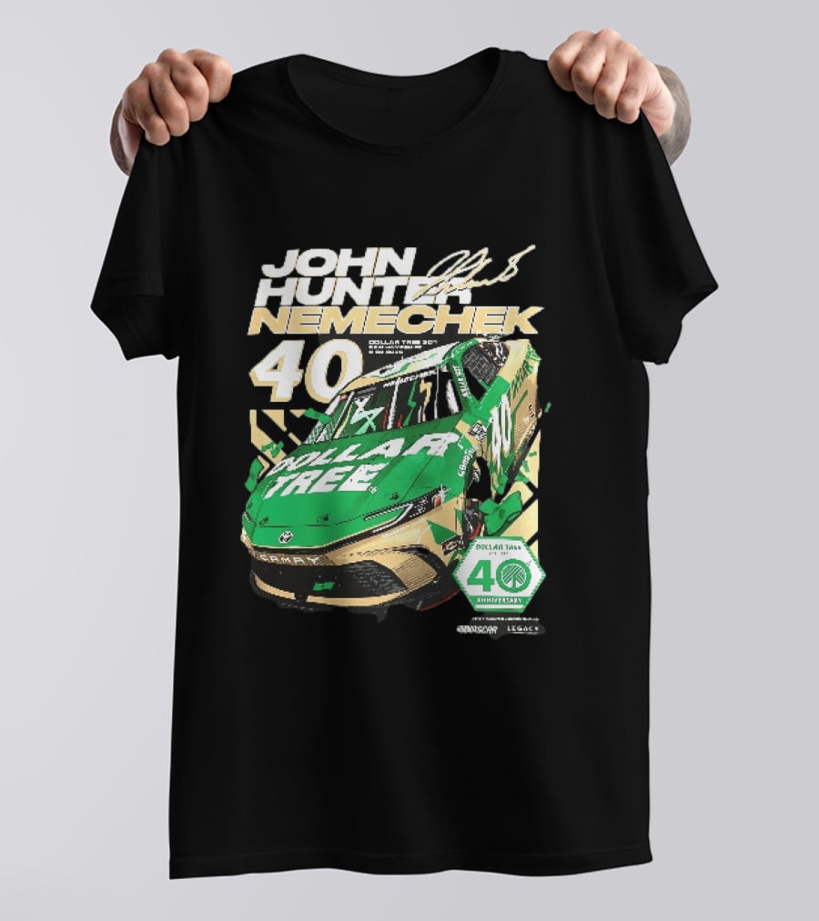 John Hunter Nemechek Dollar Tree 301 40th Anniversary 2026 Green Gold Toyota Camry Nascar New Hampshire Est 1986 T-Shirt